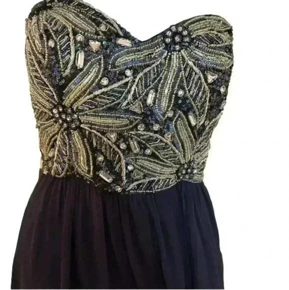 Sean Collection Navy Blue Beaded Top, Long Formal Dress Size 2, Pre-Owned - Picture 3 of 6